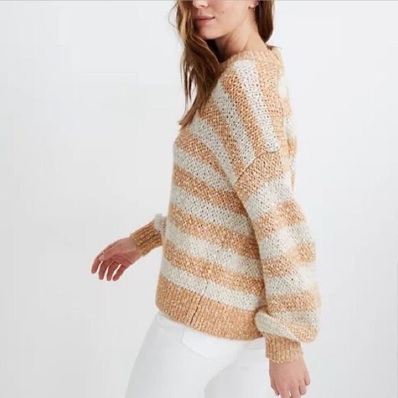 Madewell Baez Stripe Wool Blend Pullover Sweater Orange - Picture 4 of 10